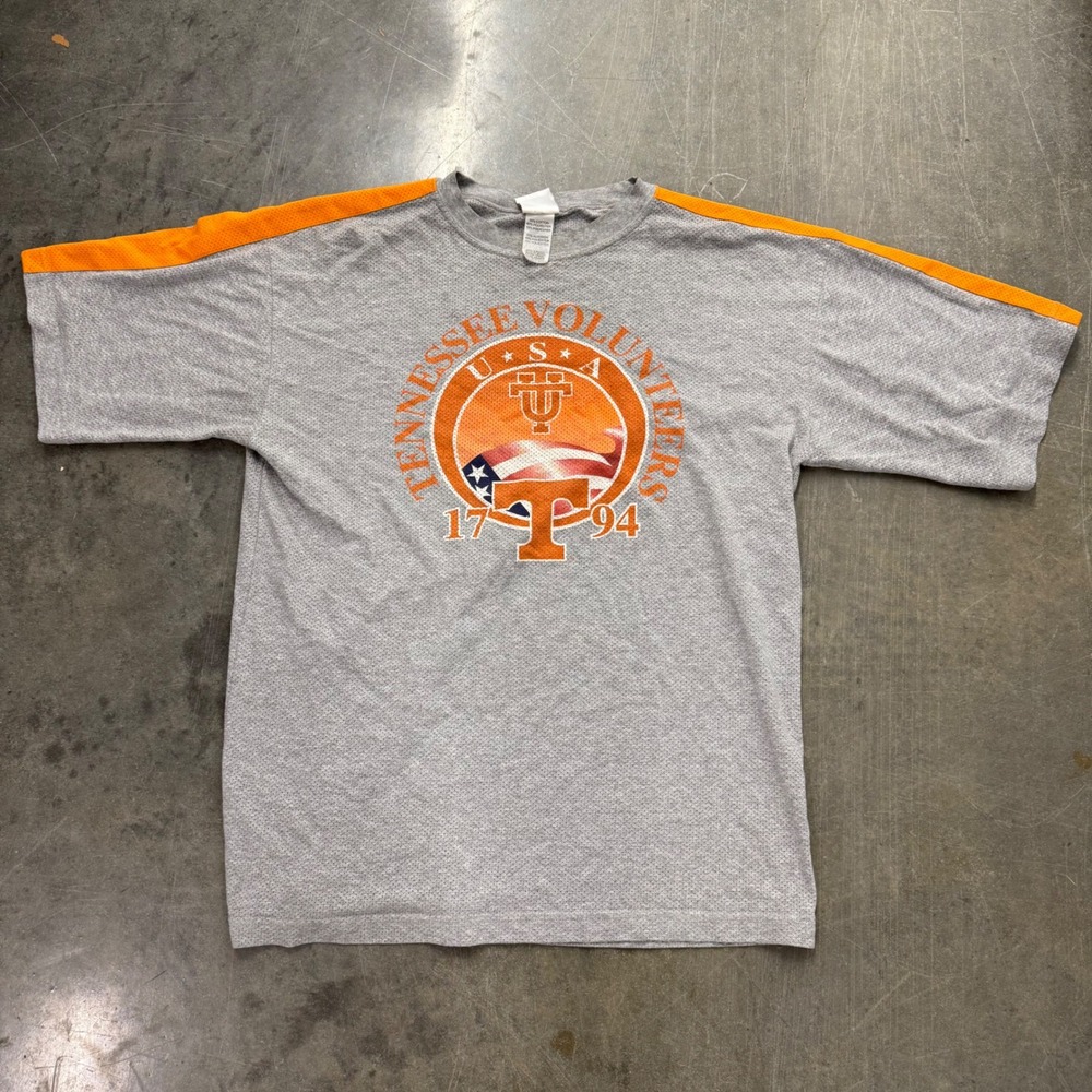 Vintage Tennessee Volunteers USA T Shirt Grey Orange Mesh Active XL 1794 Graphic